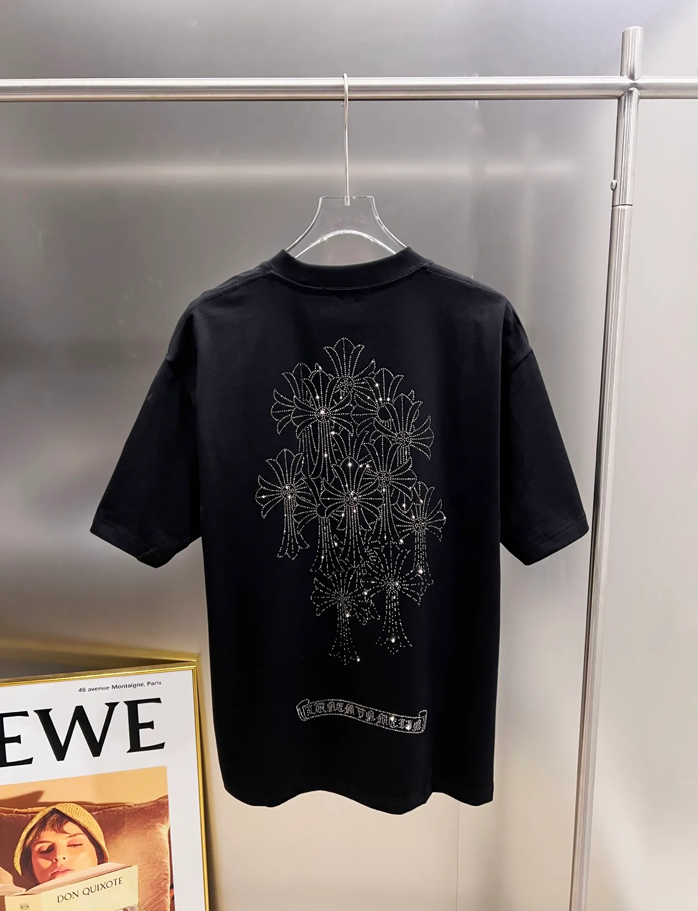 🅿️190 CH Crowe 2025 Autumn and Winter New Short-sleeved T-shirt Cross Middle Eastern Australian Diamonds Raindrop Meteor Shower Design Craftsmanship The real thing is great🔥Same style for men and women Loose version Size S M L XL XXL Five sizes Black White